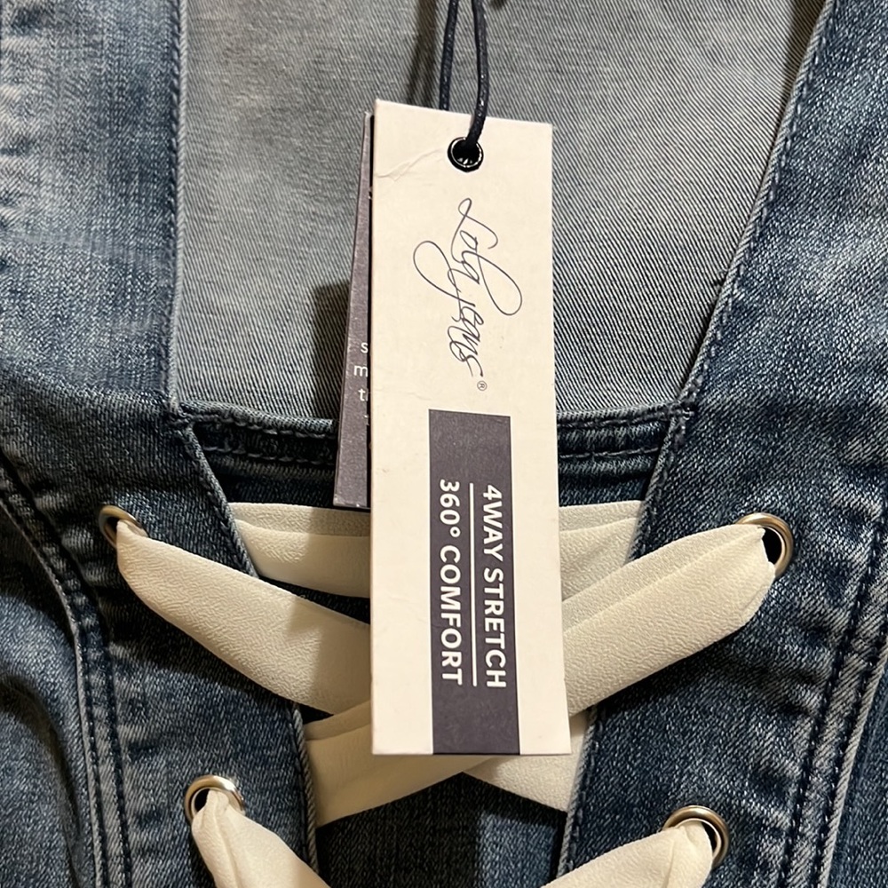 New Lola Jeans 4Way stretch Denim Dress elegant white bow wear w/white Addidas - Picture 11 of 11
